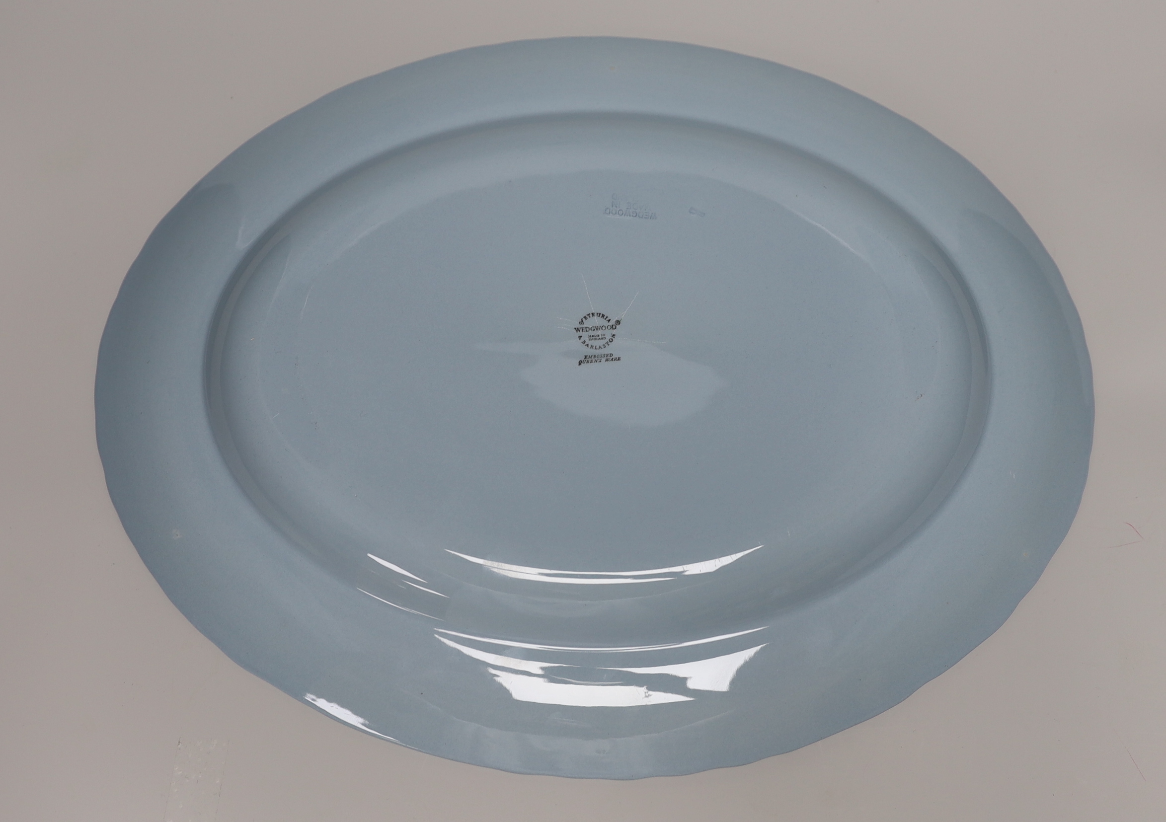 Three Wedgwood Jasperware items, platter, basalt bowl and a sacrifice bowl, largest 41cm long